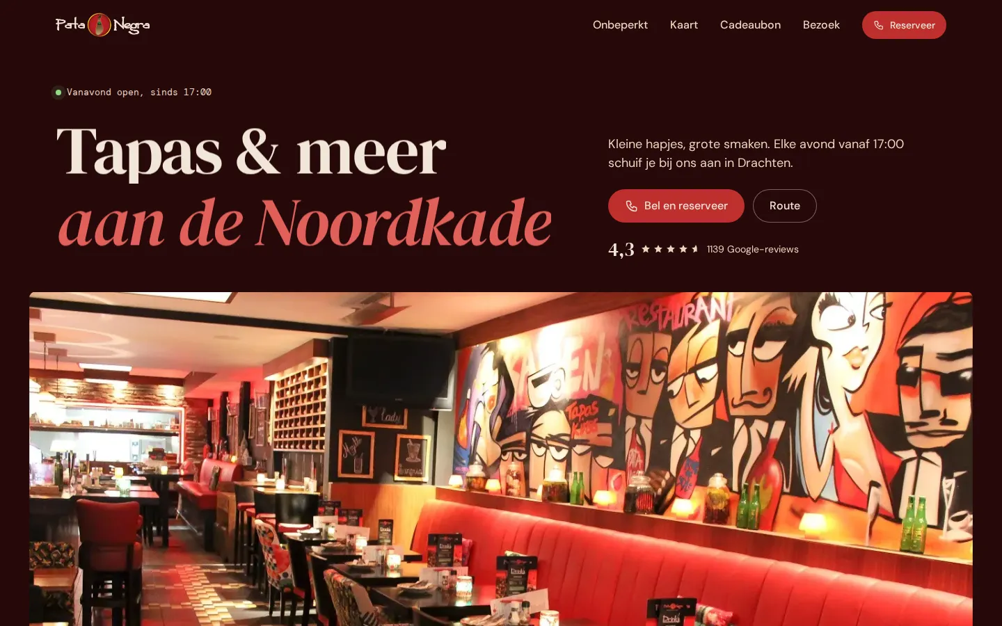 Richting B: de eigen site van Pata Negra Drachten, met het restaurant schermvullend
